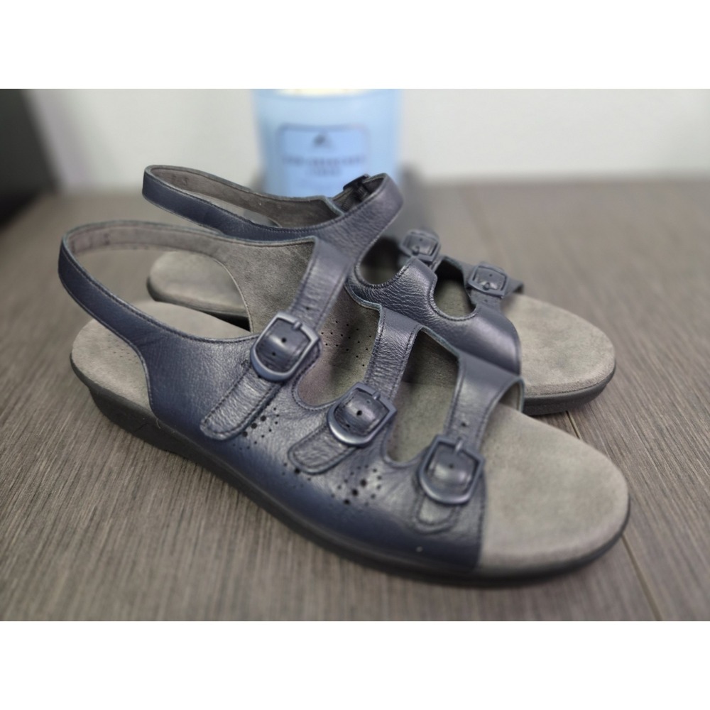 SAS Sandals Womens Size 9.5 N Navy Tripad Comfort 3 Buckle Slingback Made USA